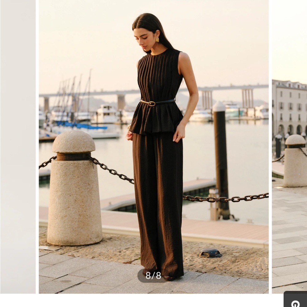 Commense Peplum Top Wide-Leg Pants Set With Belt - Picture 8 of 8
